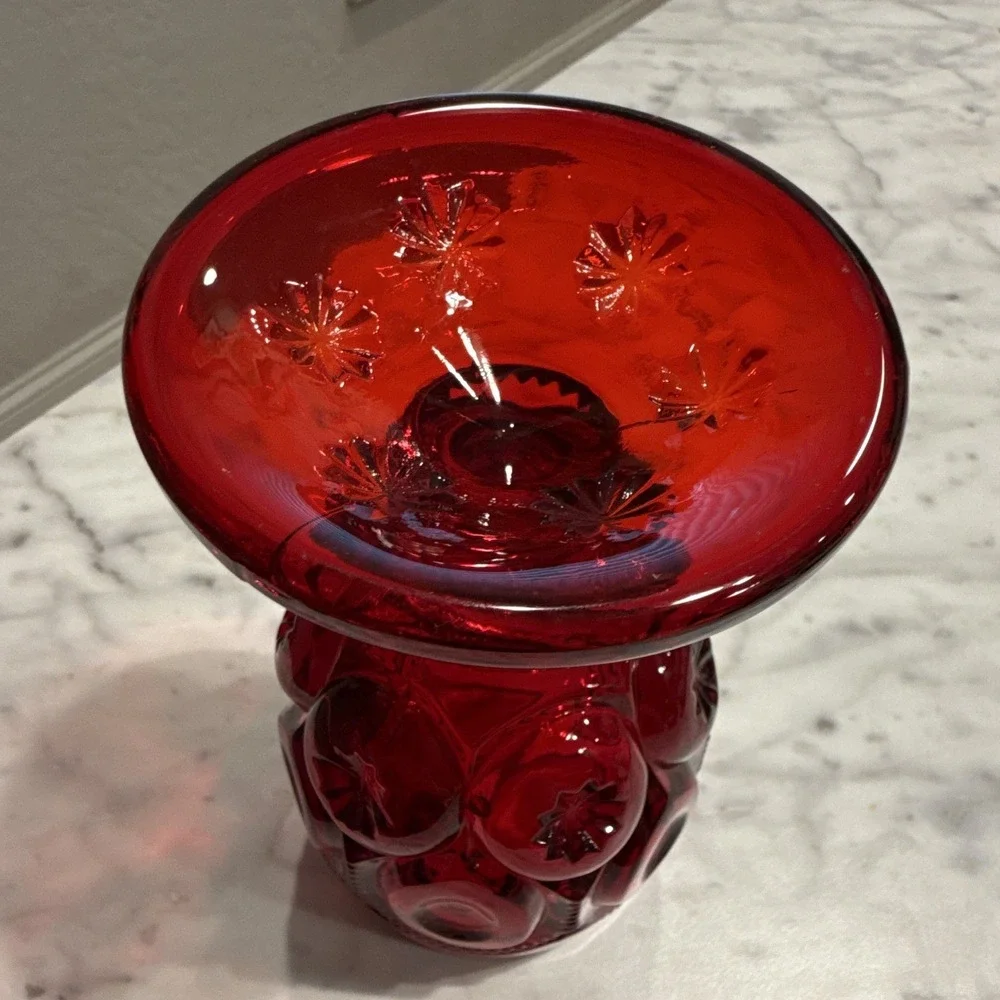 Vintage LE Smith Moon and Star Ruby Red Glass Goblet Pedestal Vase